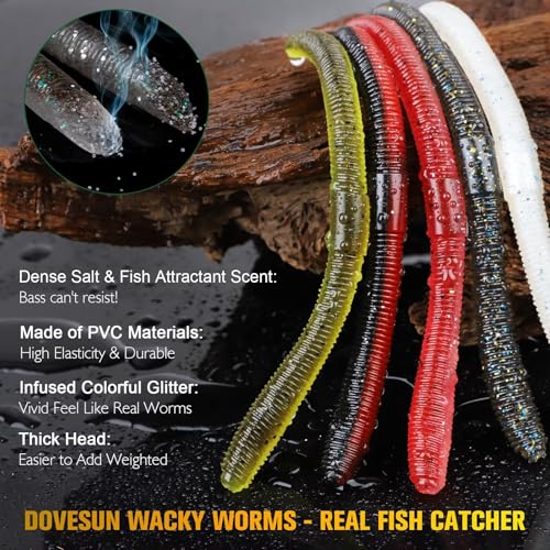 B-152PCS Wacky Worms & Fishing Hooks Kit - Soft Plastic Baits, Weedless Hooks, Jig Head, Rig Tool