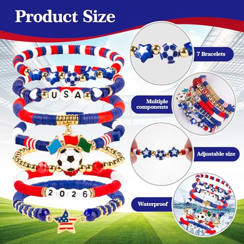 2026 Soccer Fan Gear Bracelet Set - USA Flag & Soccer Charms