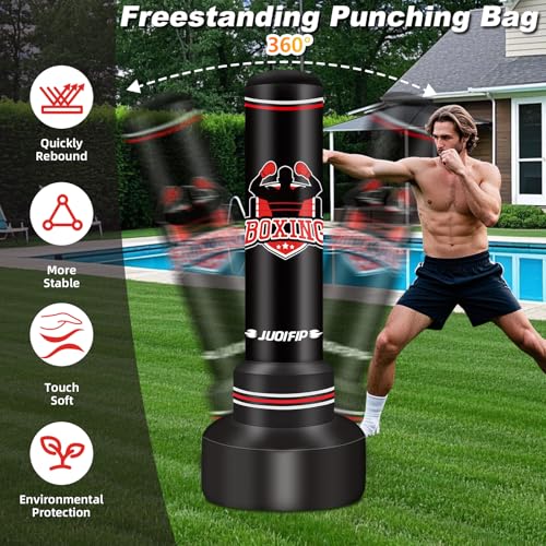 JUOIFIP 70 inch Free Standing Punching Bag for Adults Teens Red & Black – Includes Inflatable Bag (Pump/Gloves Not Included)