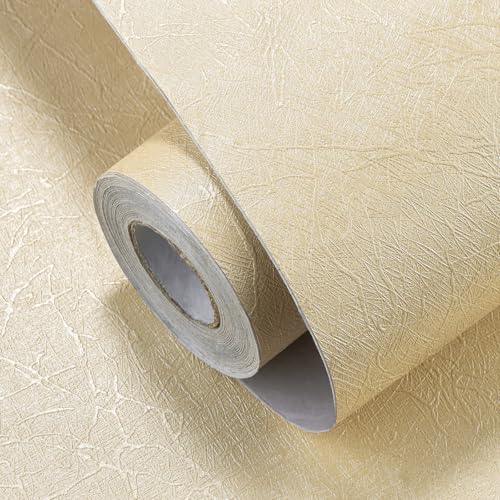 Beige Silk Peel and Stick Wallpaper 17.7 inch X 120 inch Self-Adhesive Embossed Textured Contact Paper Removable Waterproof Vinyl Roll for Bedroom Cabinet Furniture