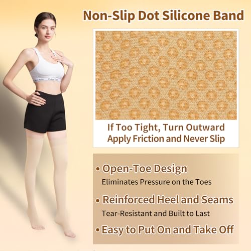 Small Beige Myshear Medical Compression Stockings 20-30 mmHg Thigh High Support Socks
