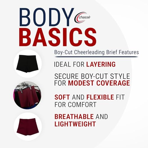 Chassé X-Small Black Boy-Cut Cheerleading Briefs - Soft Mid-Rise Athletic Shorts 2.0