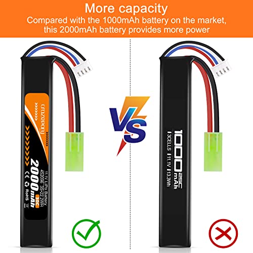11.1V 2000mAh LiPo Airsoft Battery with Mini Tamiya Connector