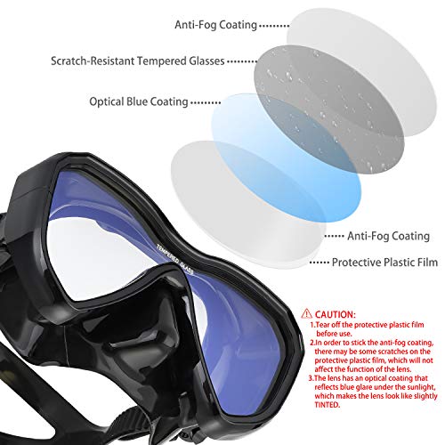 LUXPARD Adult Snorkel Set Black Coated Lens Dry Snorkel & Mask