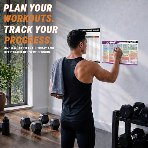 Dumbbell Workout Posters - 6 Pack Exercise Charts with QR Code