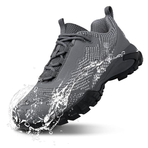 LEDINEY Mens Waterproof Lightweight Hiking Shoes Ankle Boots Grey 12
