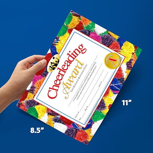 Cheerleading Award Certificates - Customizable 30 Pack with Pom-Pom Design