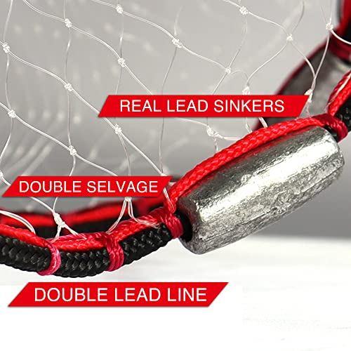 BasicGear 4ft Radius Cast Net with 1/4 inch Mesh for Bait Fish - Heavy Duty