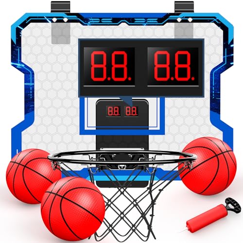 Antaha Indoor Basketball Hoop with Electronic Scoreboard – Over-the-Door Mini Set (4 Modes, 3 Balls, Pump)