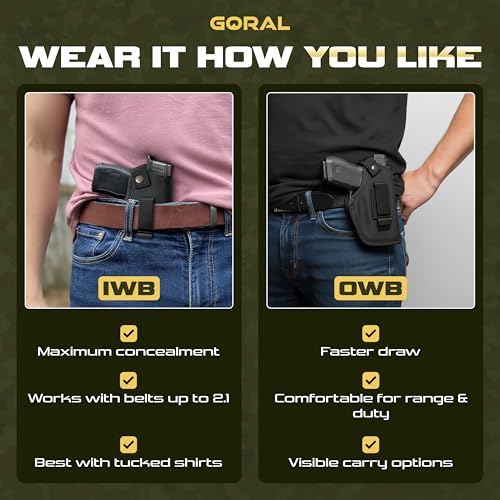 Universal IWB/OWB Gun Holster for Concealed Carry - Fits Most Handguns