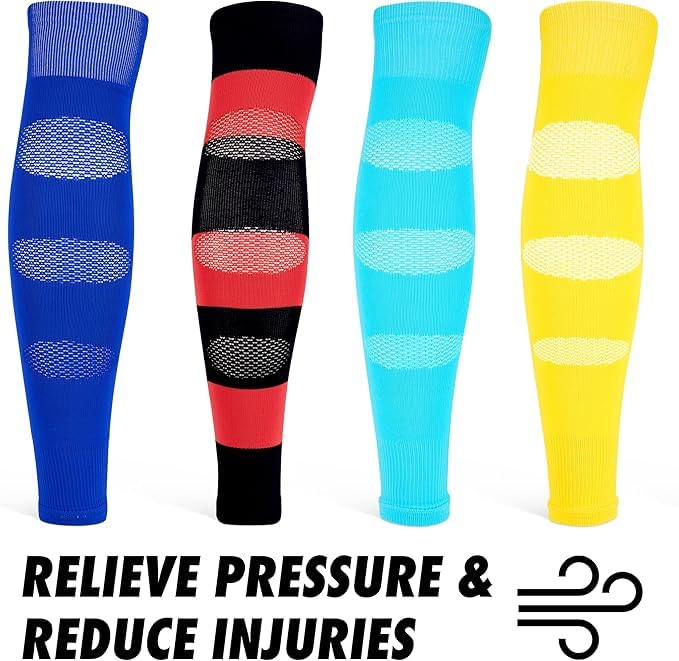 Performance Soccer Shin Guard Sleeves - Breathable Calf Compression - Red/Blue