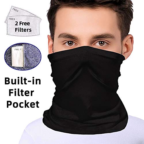 Reusable Neck Gaiter with Filter Insert - Black Cooling Face Cover
