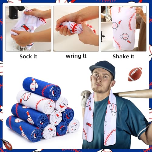 Softball Cooling Towels - 12 Pack 40 x 12 Inch White+Blue