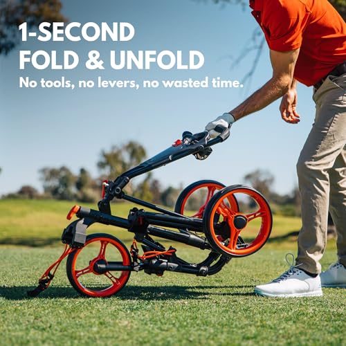 Lightweight 3-Wheel Golf Push Cart - Aluminum Frame, Umbrella Holder, White