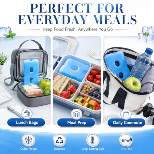 Ice Packs for Lunch Bags & Coolers - 4 Pack Blue
