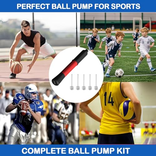 Ball Pump with Needle Storage & Extension Hose - Red
