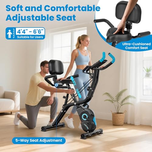 Foldable Exercise Bike with 8-Level Magnetic Resistance - Blue