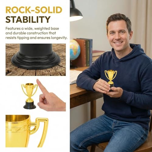 Mini Trophy Cups - 3 Pack Gold Trophies for Kids' Awards