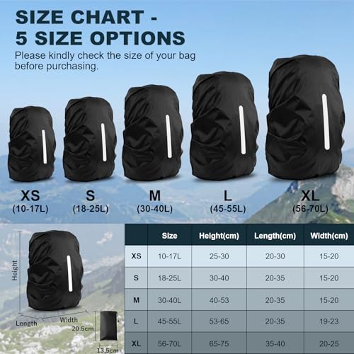 Waterproof Rain Cover for Backpack - L Size (45L-55L), Black