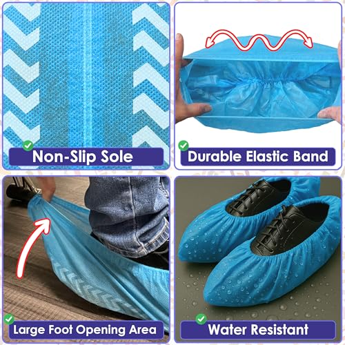 100 Pack Extra Large Disposable Blue Boot and Shoe Covers - Indoor Reusable Shoe Covers Disposable - Non Slip Booties - Fits US Men's Size 14 and Women's 16 Size