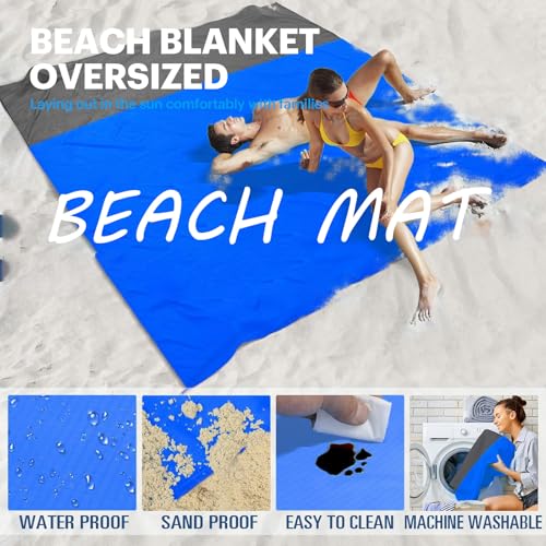 iMaoiy Dark Blue Sandproof Waterproof Beach Blanket - Oversized 79" x 55" Outdoor Picnic Mat for Travel & Camping