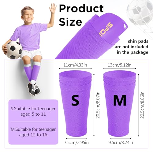Soccer Shin Guard Sleeves with Pocket - Compression Socks for Kids - Purple, Small