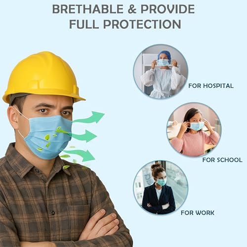 Disposable Face Masks, Medical Grade 3 Ply Protection for Adults - Comfortable, Soft, Breathable, 3 layer