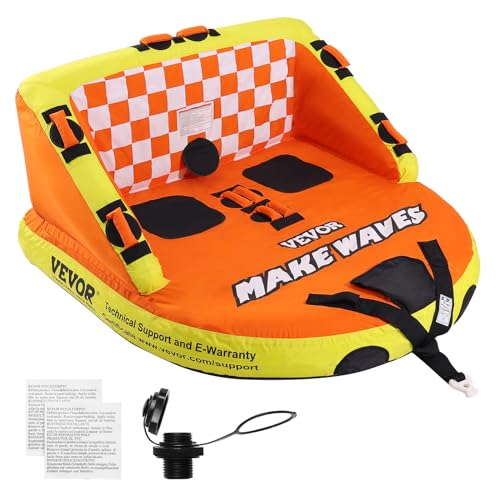 Inflatable Towable Tube for Boating - 2 Riders with Backrest - Orange