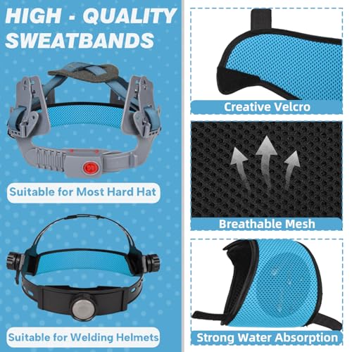 Hard Hat Sweat Bands 12Pcs, Innovative 3-Layer Fabric Sweatbands for Hard Hats Washable, Reusable Cotton Hard Hat Liner for Softness and Comfort,Sponge Hardhat Sweatband for Welding Helmet (Blue)