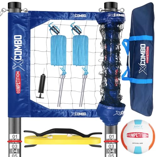 Regulation Volleyball Net Set - Heavy Duty Portable - Blue