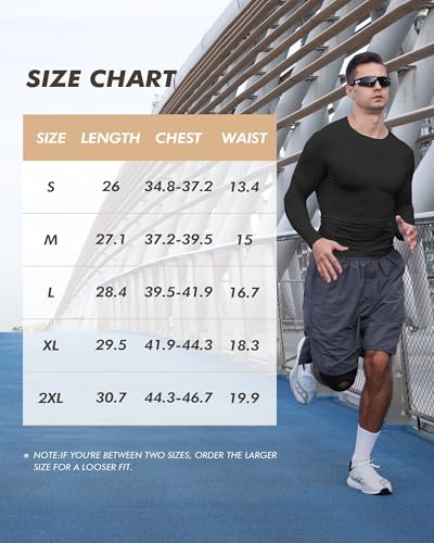 5 Pack Long Sleeve Compression Shirts for Men - Black Quick Dry