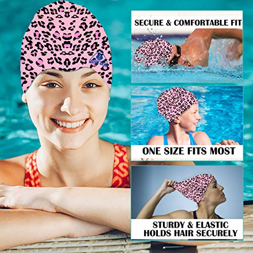 Silicone Adult Swim Cap - Pink Cheetah Design