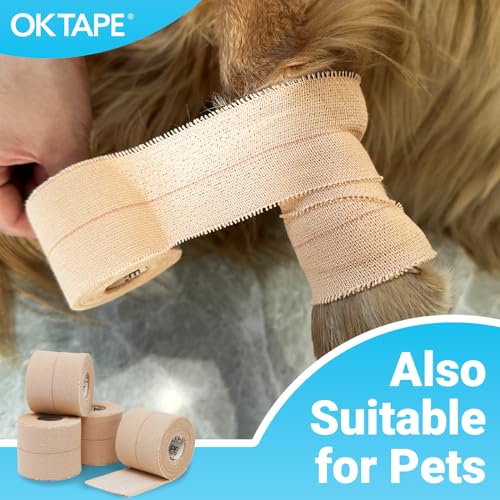 OK TAPE Elastic Adhesive Bandage Wrap 3 Inch x 5 Yards Beige - 4 Rolls