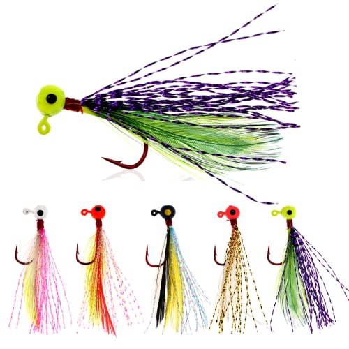 Fishing Jigs Kit - 10pcs Bucktail Jigs with Marabou Feathers