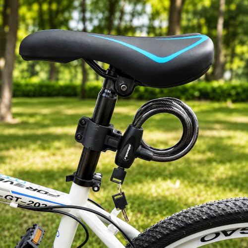 Heavy Duty Bicycle Lock Cable with Mounting Bracket & 2 Keys