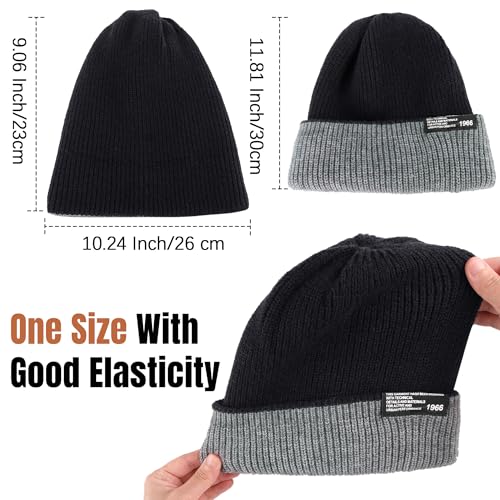 Unisex Double-Sided Color-Blocking Knit Cuffed Beanie - Black