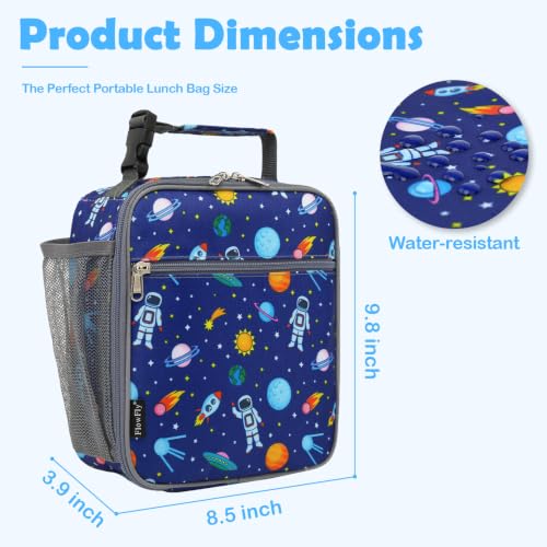FlowFly Kids Insulated Lunch Bag Astronaut Mini Cooler Tote for Boys & Girls