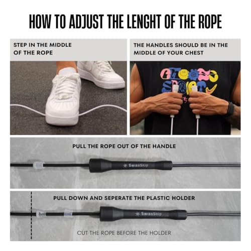 Speed Jump Rope - Adjustable Length, Unbreakable Handles - Black