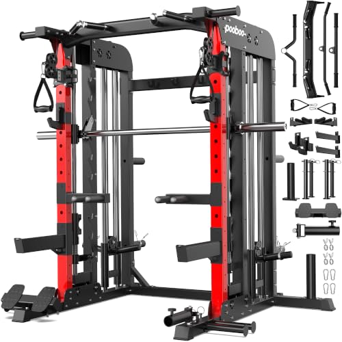 P43 Power Cage Smith Machine with 2000LB Squat Rack & LAT Pulldown