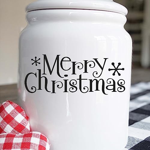 Merry Christmas Holiday Vinyl Lettering Wall Decal Sticker (3"H x 7"L, Set of 4, Black)