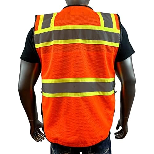 C Vest for Mens Safety Vest With Zipper and Utility Pockets Premium Black Series Surveyors Vest (Large, Orange/Black)