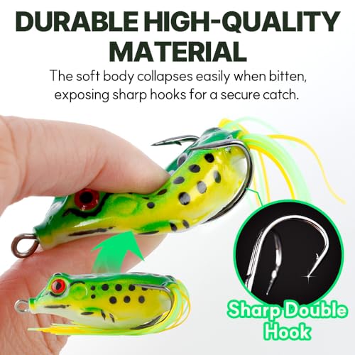 Topwater Frog Lures for Bass 5 Pack Soft Hollow Body Baits