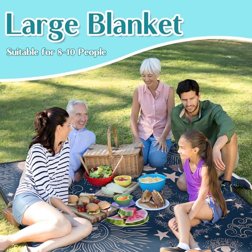 Awufncksn 6'8 x 6'8 Waterproof Picnic Blanket Beach Mat Sun & Moon Blue