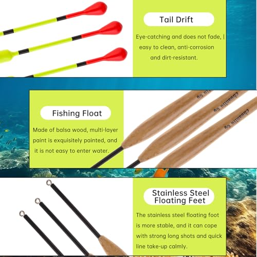 10pcs Balsa Wood Fishing Floats - Multi-Color Slip Bobbers