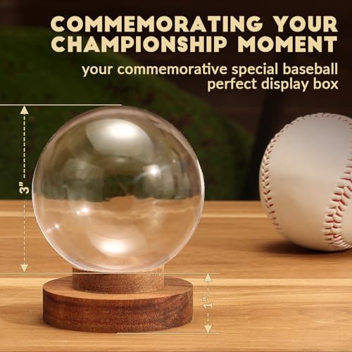 Baseball Display Case with Wooden Base - Round Clear Ball Holder