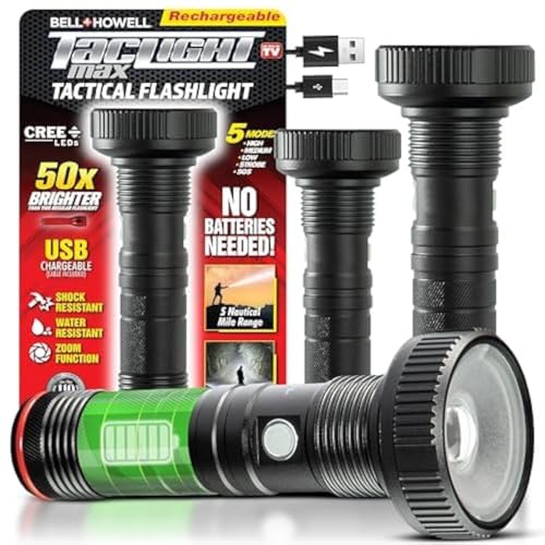 TacLight Max 3 Pk Rechargeable Flashlights High Lumens, LED Tactical Flashlight for Emergency and Camping, High Powered Bright Flash Light, Waterproof, Zoom Function