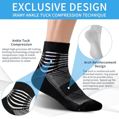 Compression Ankle Support Socks - Cushioned, Wicking, 3 Pairs - Black, White, Dark Grey