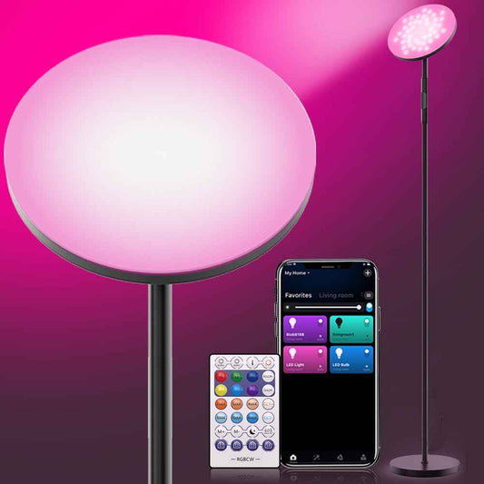 Smart LED RGB Floor Lamp, 2000LM Bright Tall Living Room Lamp, 68'' Standing Lamp, 2700-6500K Color Temperature Dimmable Color Changing Modern Torchiere Floor Lamp with Remote for Bedroom Office-Black