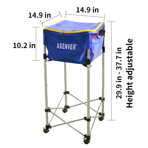 ASENVER Tennis Ball Cart Removable Pickleballs Hopper with Wheels Basket Hold Up to 160 Balls for Tennis Ball (Blue)