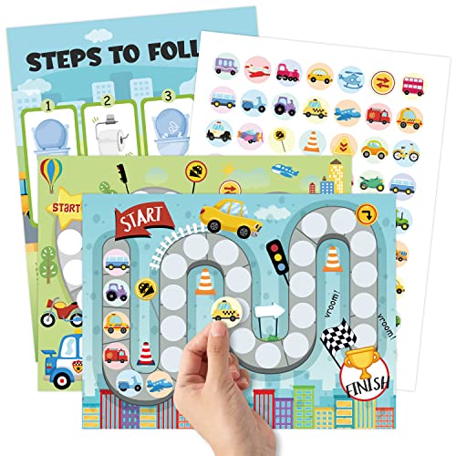COcnny 29pcs Potty Training Chart with Vehicle Labels Rewards for Toddler Girls Boys, Transportation Theme Potty Training Stickers Chart, Toilet Training Step Behavior Planner for Kids 1-3